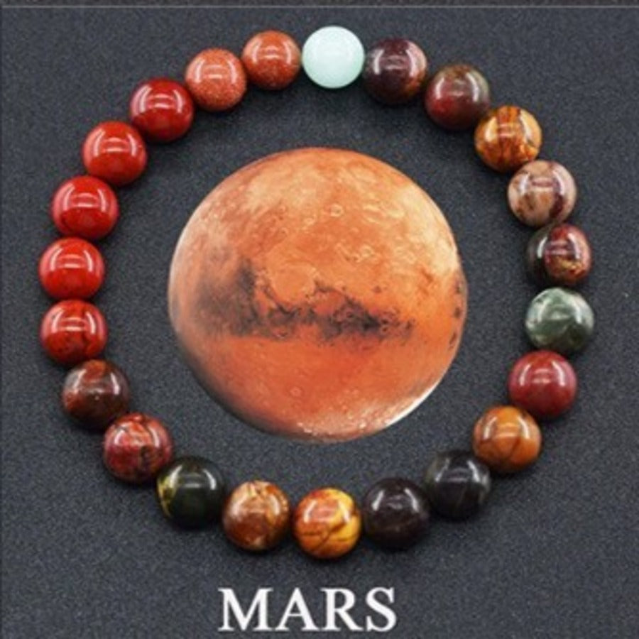 Mars Ember planet gemstone bracelet with red agate and smoky accents by Velastrand
