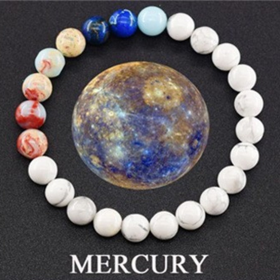 Mercury Orbit planet gemstone bracelet with ivory and lapis blue stones by Velastrand