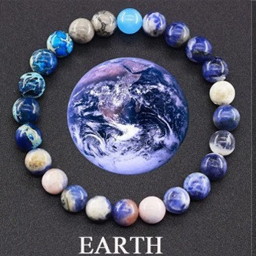 Earth Tide planet gemstone bracelet with blue jasper and white moonstone by Velastrand